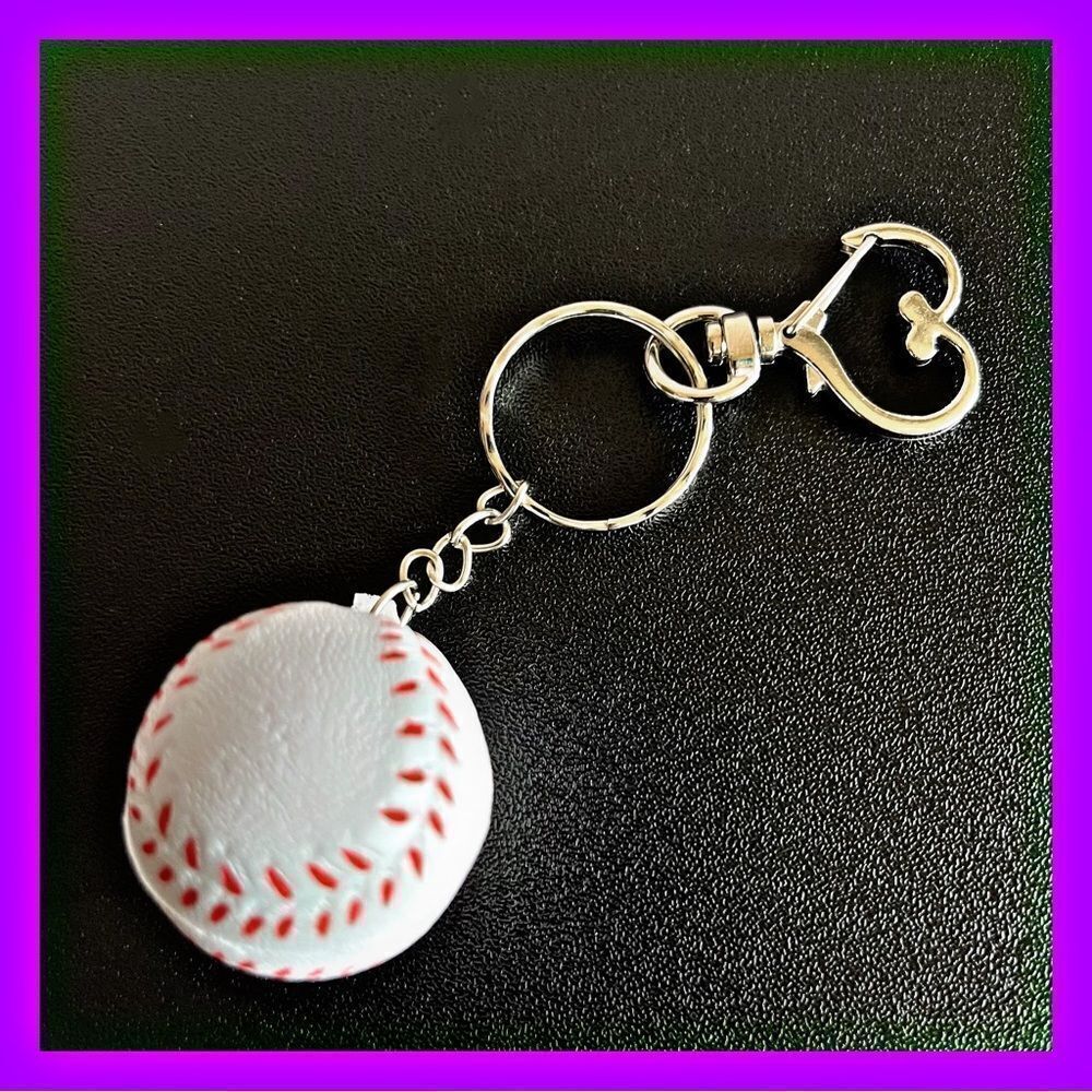 *30off3* NWOT. Baseball Keychain includes Heart Shape Silver Medal Spring Snap